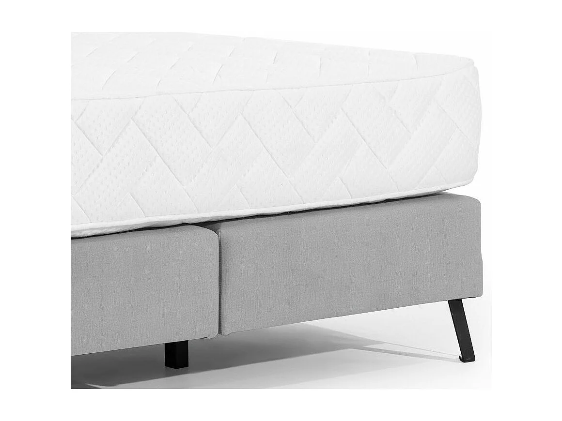 Lit continental capitonné tissu gris clair Pozza avec matelas 30cm en latex et pied métal noir-160x200