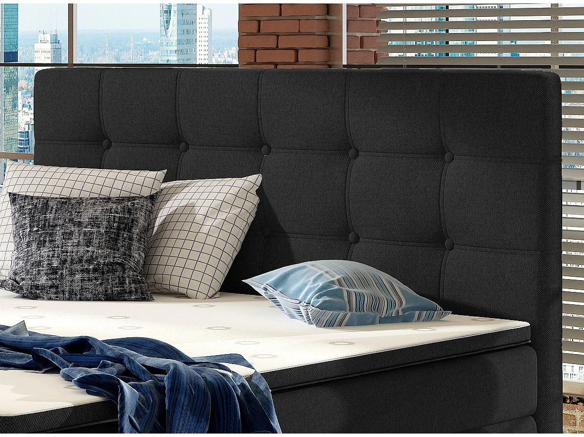 Lit boxspring tissu noir avec matelas et surmatelas Kavin-180x200