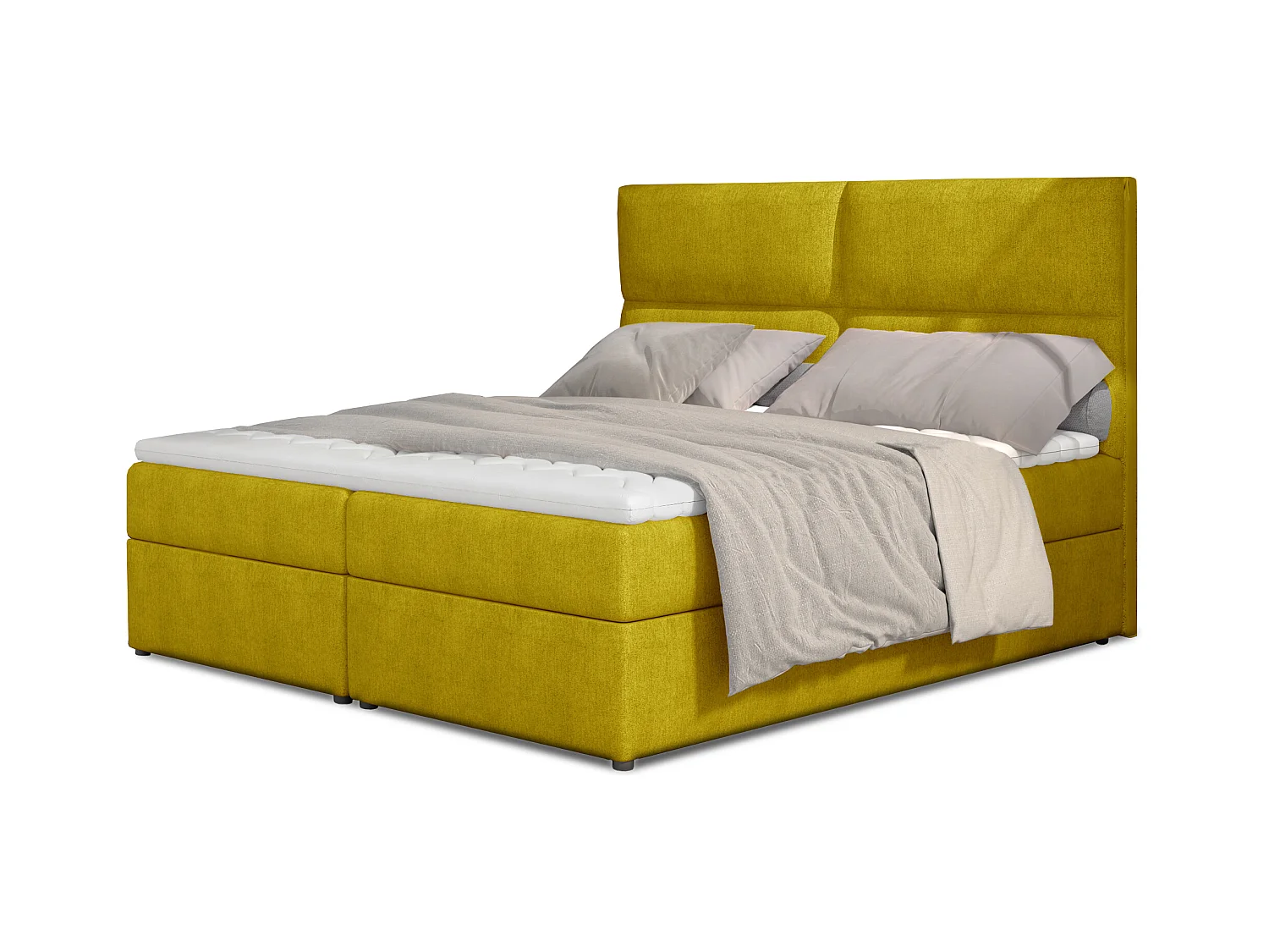 Lit continental capitonné tissu jaune Weber-160x200