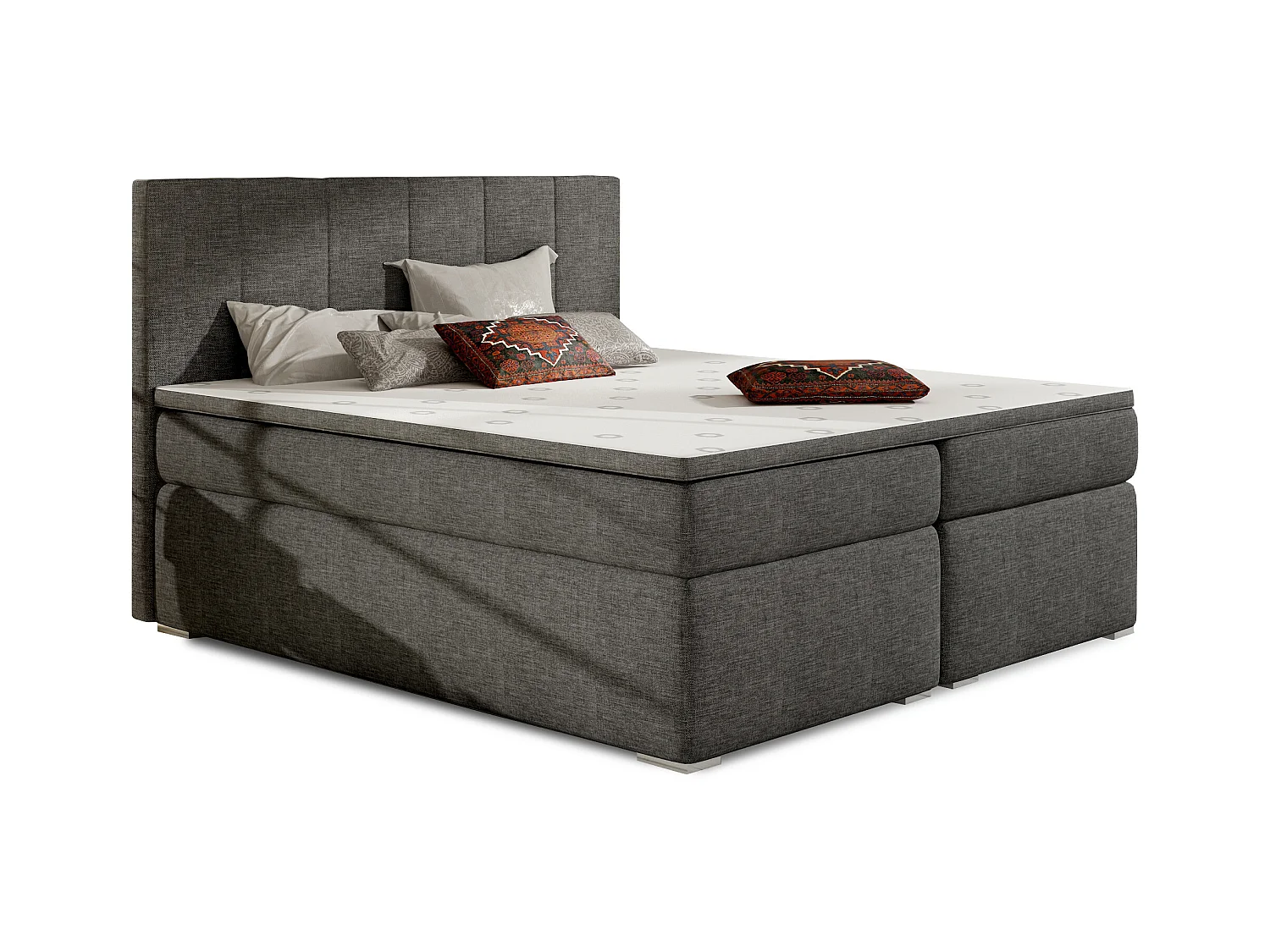 Lit continental tissu gris avec matelas et surmatelas Louna-160x200