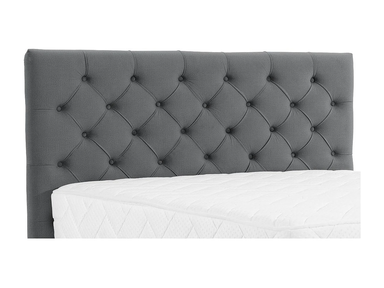 Lit continental capitonné tissu anthracite Pozza avec matelas 30cm en latex et pied métal noir-140x200