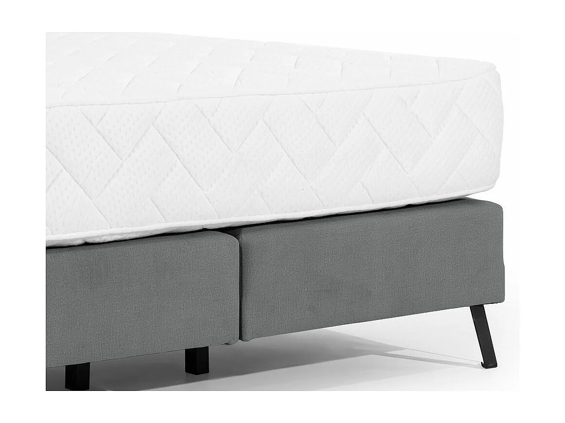 Lit continental capitonné tissu anthracite Pozza avec matelas 30cm en latex et pied métal noir-140x200