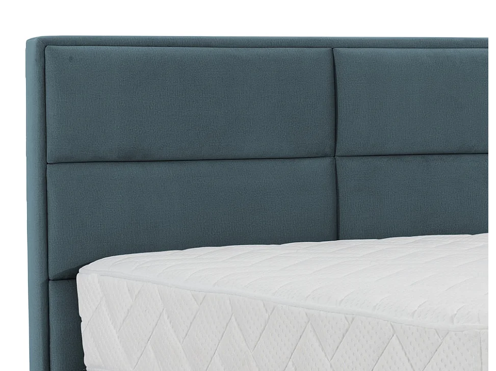 Lit continental velours vert bleuté Tiempo avec matelas 30cm en latex et pied métal noir-160x200