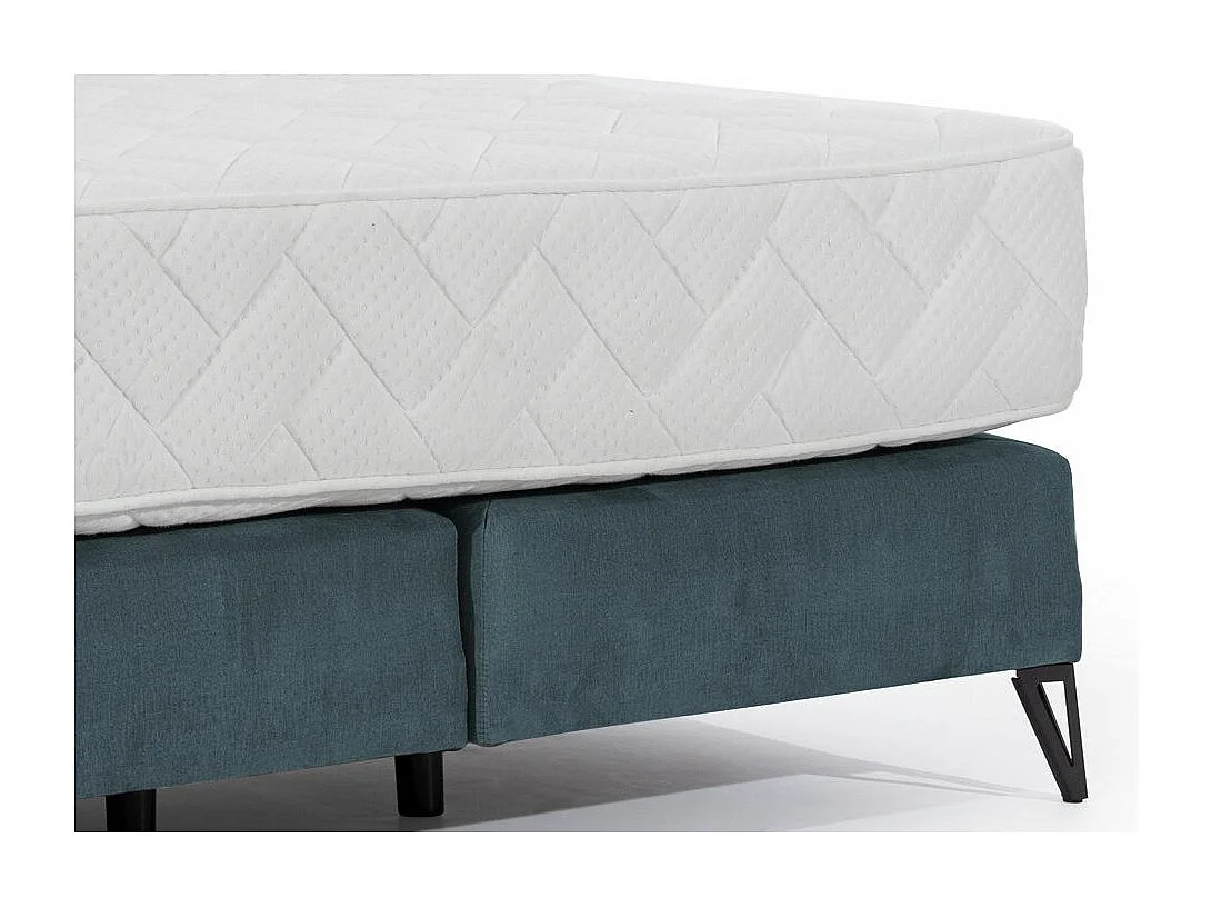 Lit continental velours vert bleuté Tiempo avec matelas 30cm en latex et pied métal noir-160x200