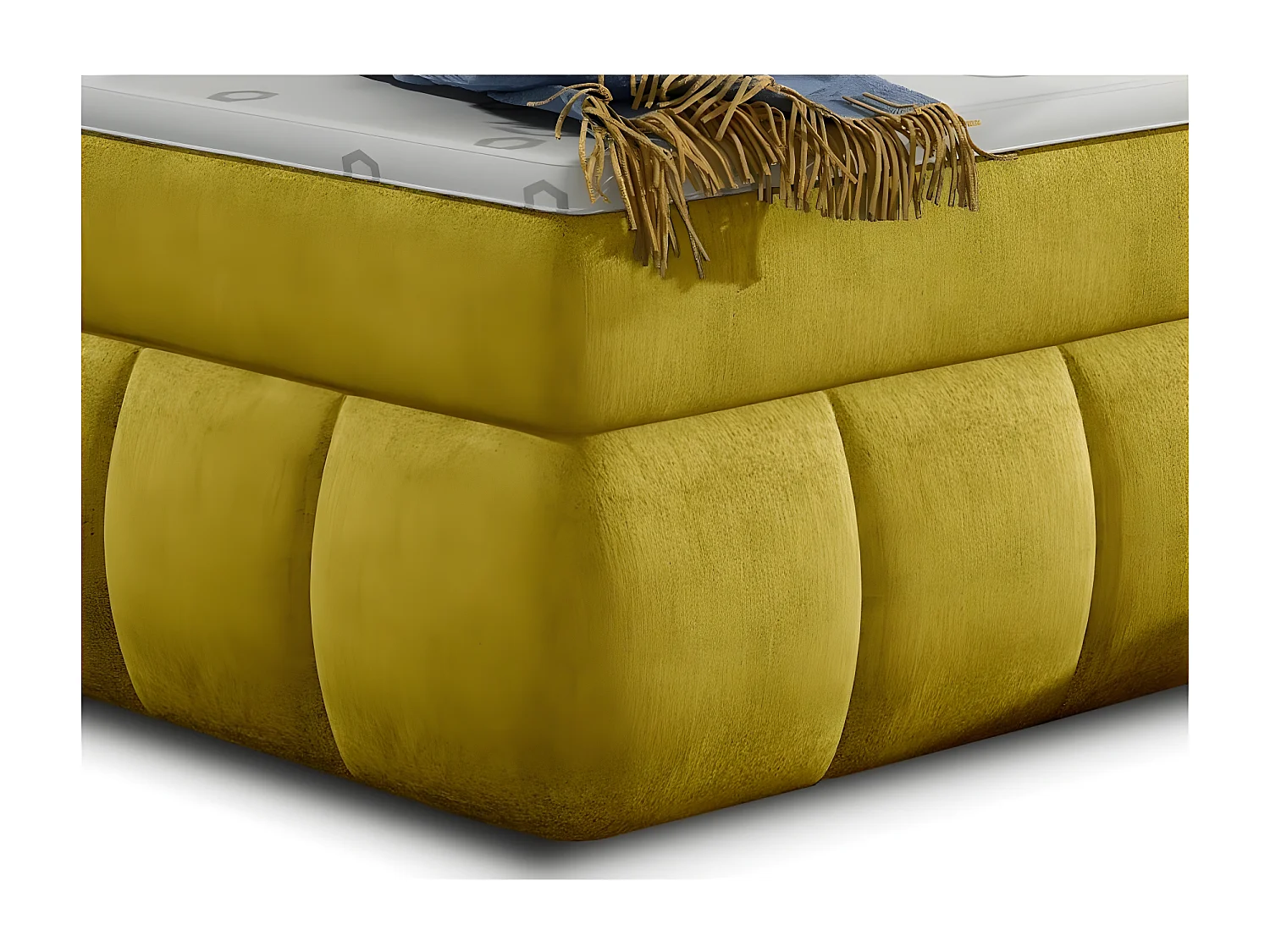 Lit continental matelassé tissu jaune olive Florencia-160x200