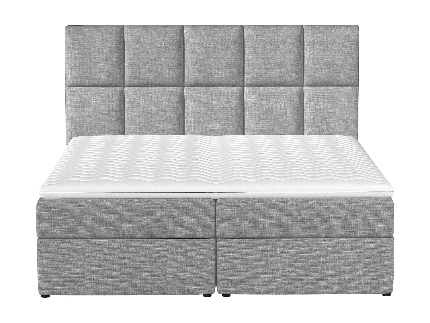 Lit boxspring tissu gris clair chiné avec matelas et surmatelas Lizen-Couchage 160x200 cm
