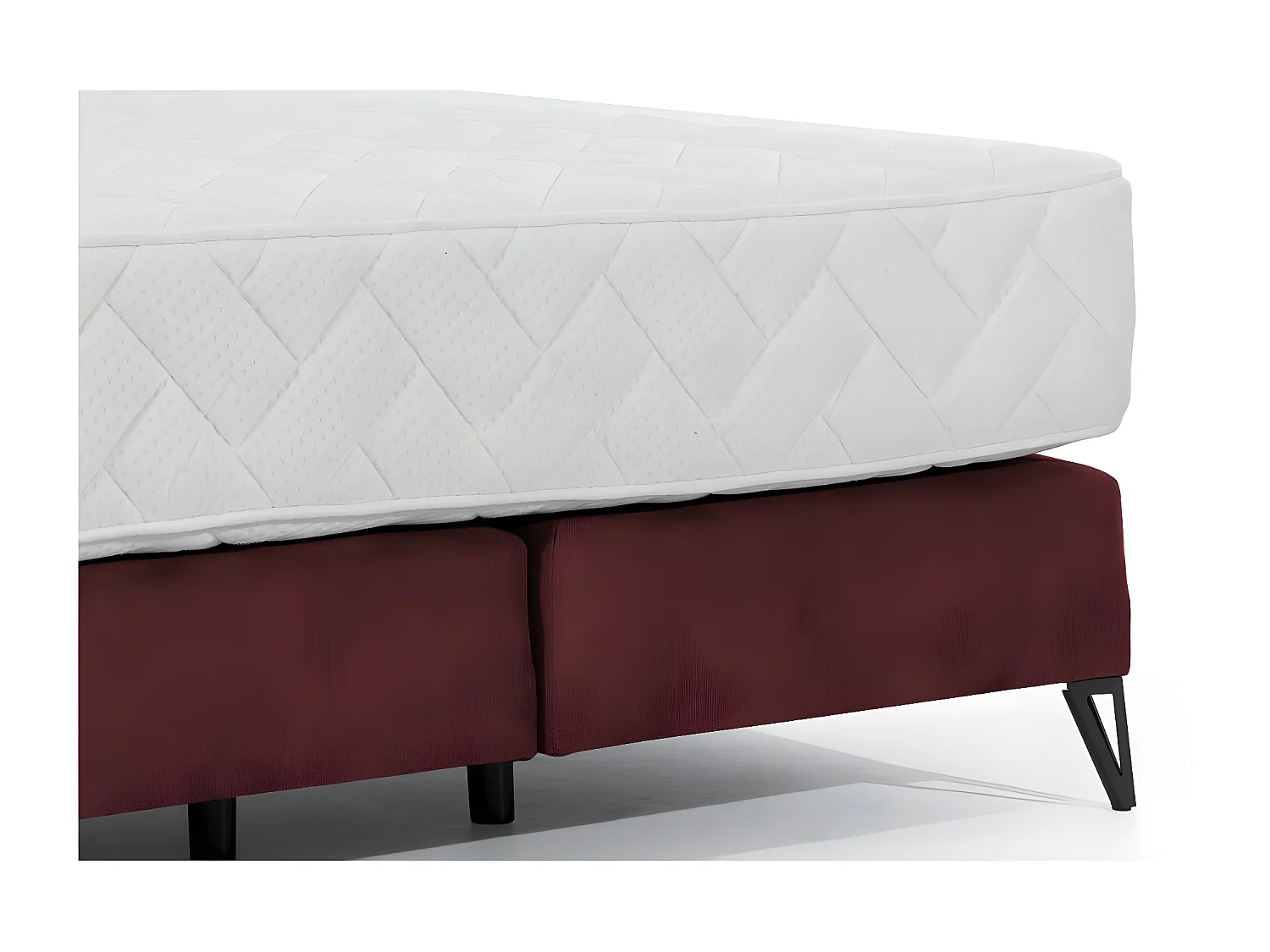 Lit continental velours bordeaux Tiempo avec matelas 30cm en latex et pied metal noir-140x200