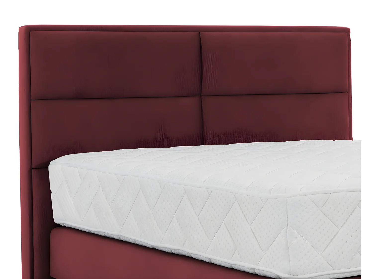 Lit continental velours bordeaux Tiempo avec matelas 30cm en latex et pied metal noir-140x200