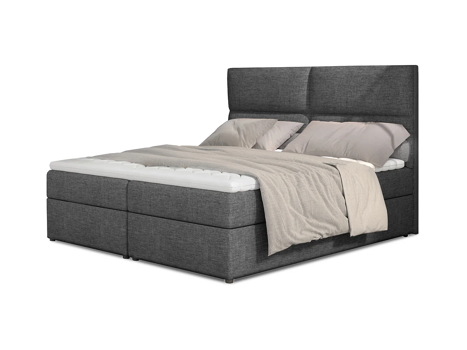 Lit continental capitonné tissu gris Weber-160x200