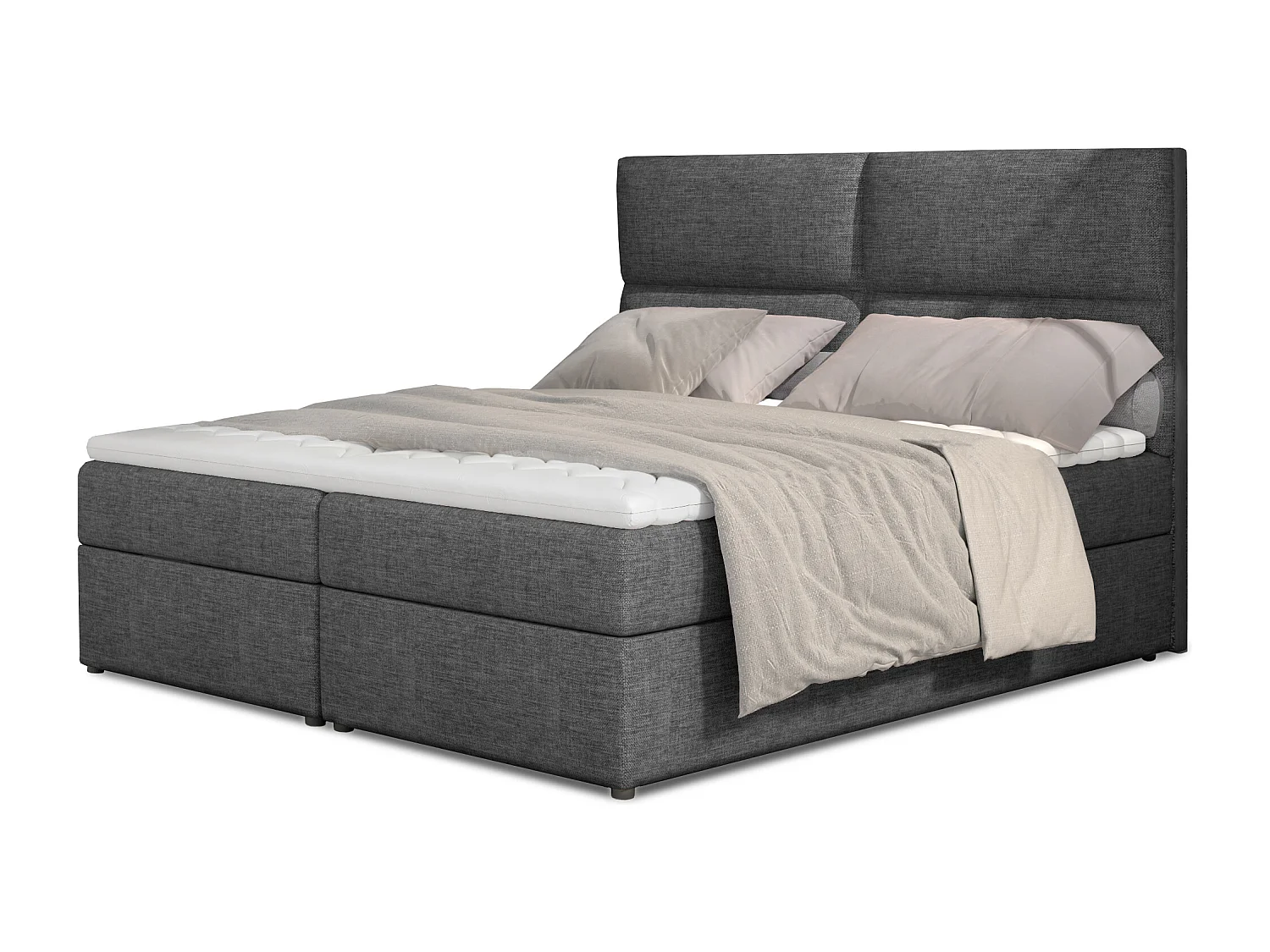 Lit continental capitonné tissu gris Weber-160x200