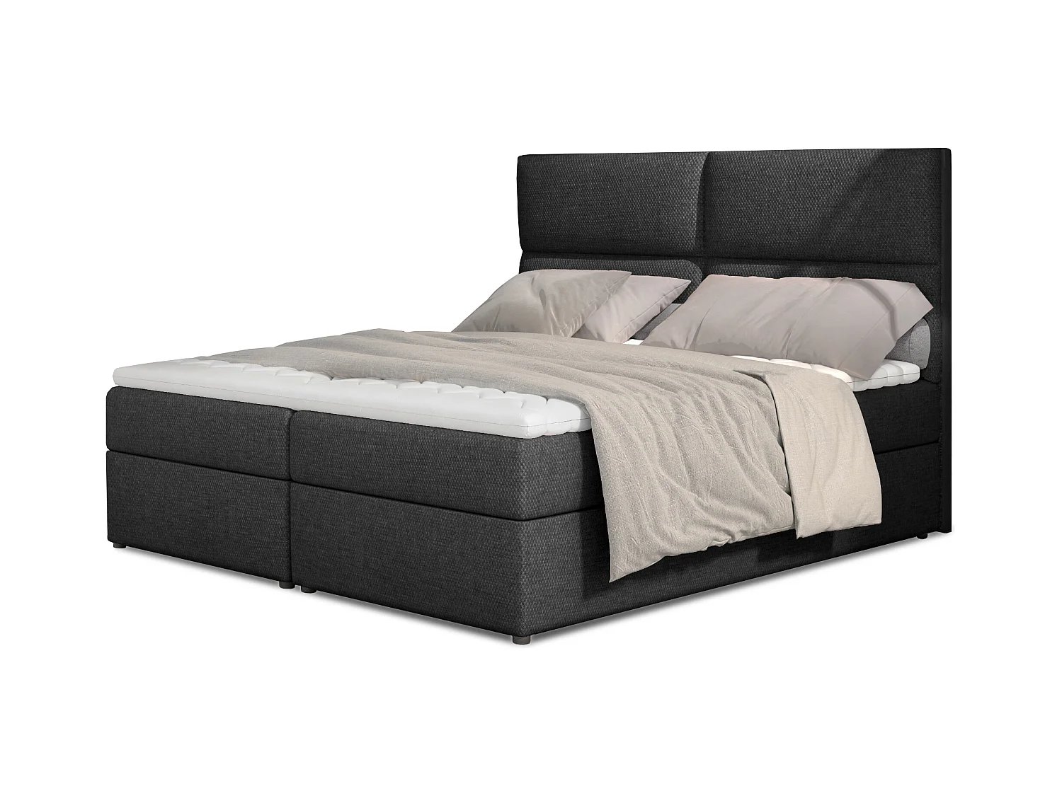 Lit continental capitonné tissu gris foncé chiné Weber-140x200