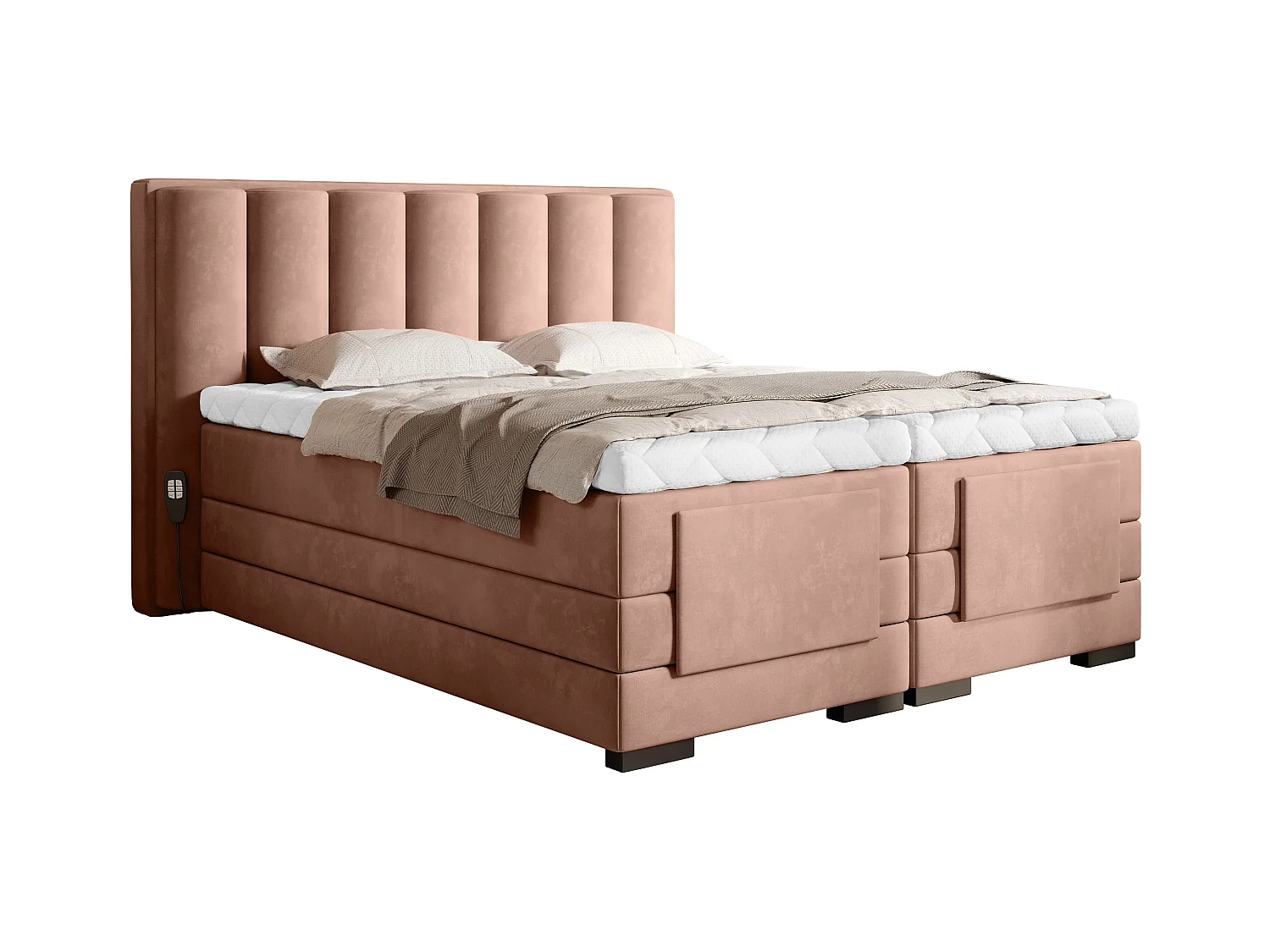 Lit boxspring électrique tissu rose avec matelas et surmatelas Arkos-140x200