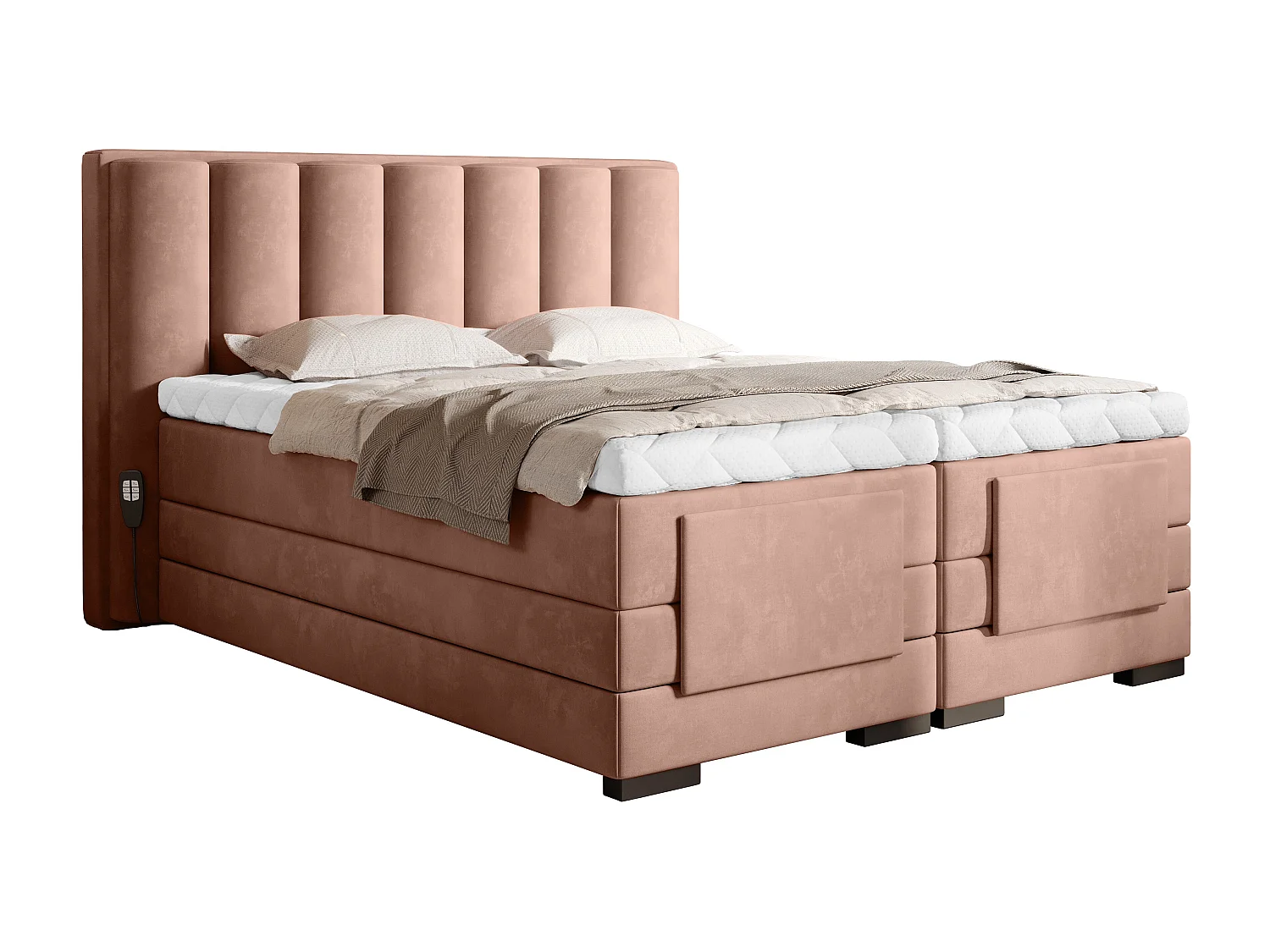 Lit boxspring électrique tissu rose avec matelas et surmatelas Arkos-140x200