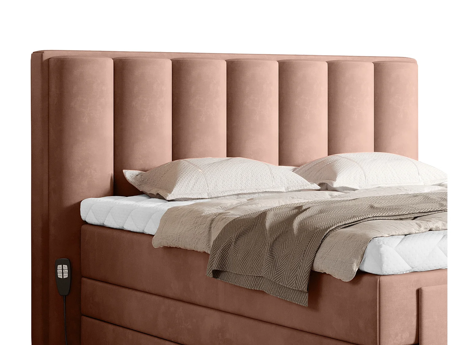 Lit boxspring électrique tissu rose avec matelas et surmatelas Arkos-140x200
