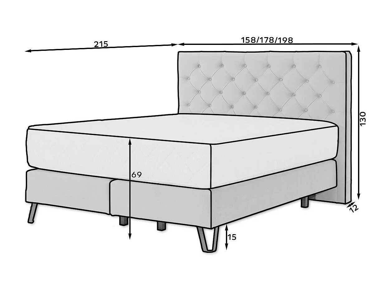 Pozza gestoffeerd continentaal bed in olijfgroene stof met latexmatras van 30 cm en zwart metalen poot-Slapen 180x200cm