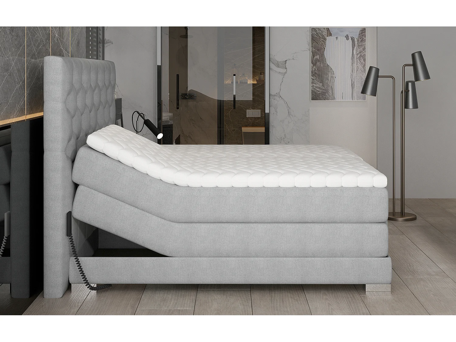Lit continental électrique tissu rouge tomette avec matelas et surmatelas Karmen-140x200