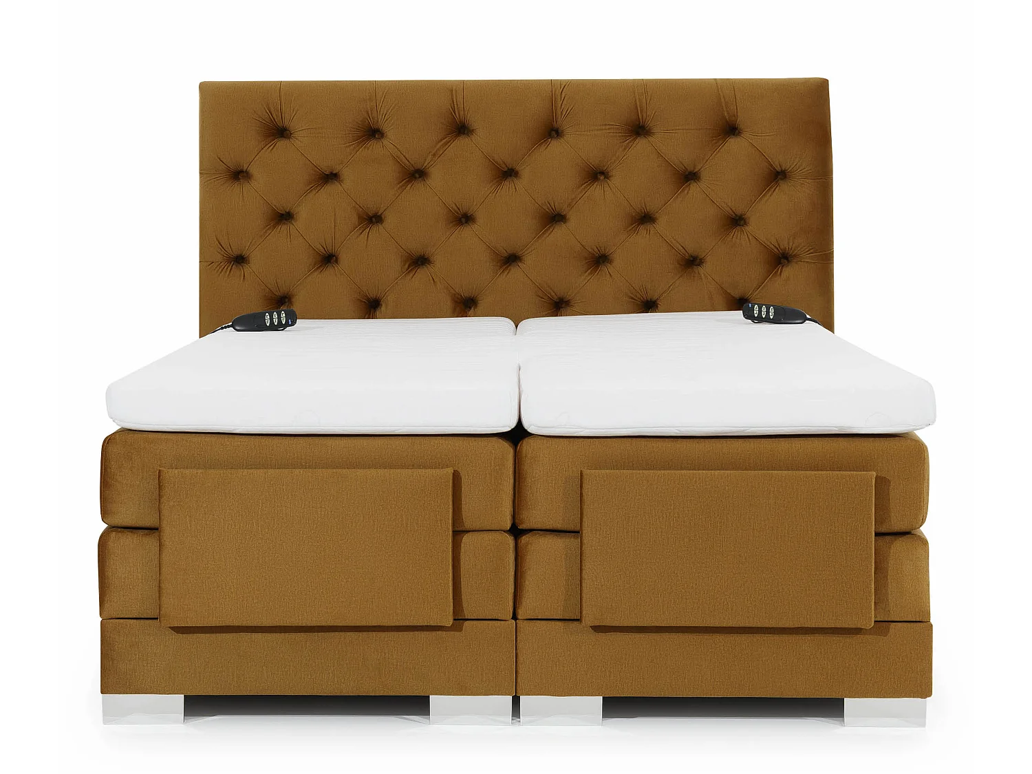 Lit continental électrique tissu rouge tomette avec matelas et surmatelas Karmen-140x200