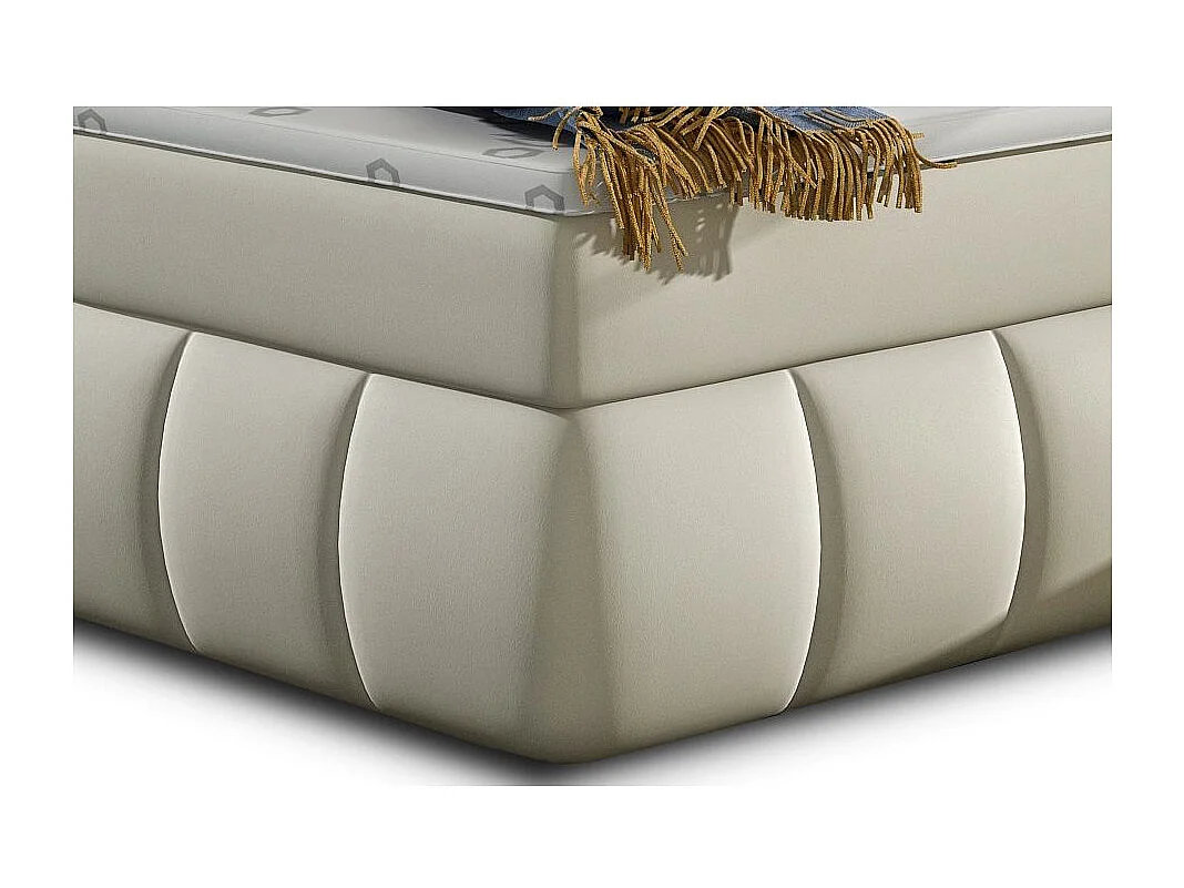 Lit continental matelassé simili cuir beige clair Florencia-180x200