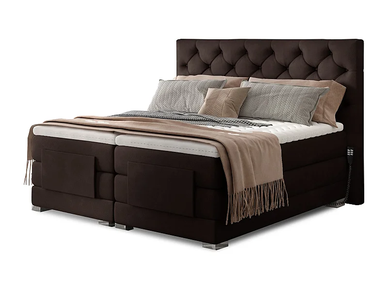 Lit continental électrique velours marron foncé avec matelas et surmatelas Karmen-160x200