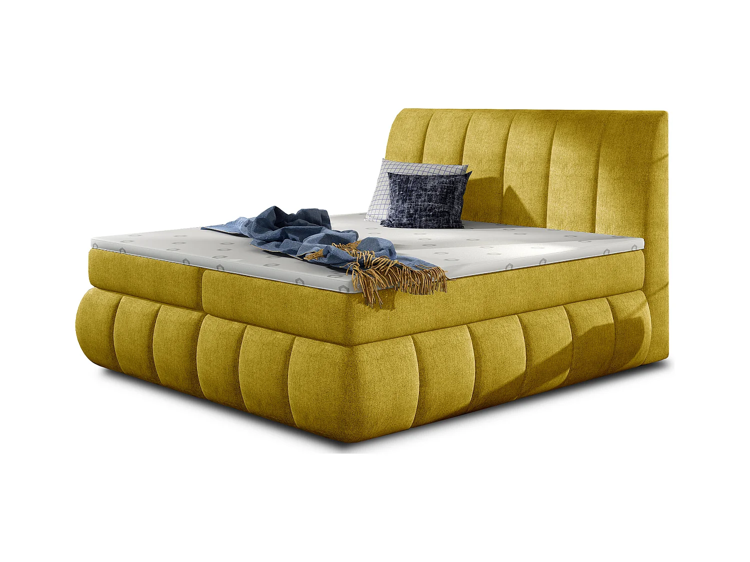 Lit continental matelassé tissu jaune olive Florencia-140x200