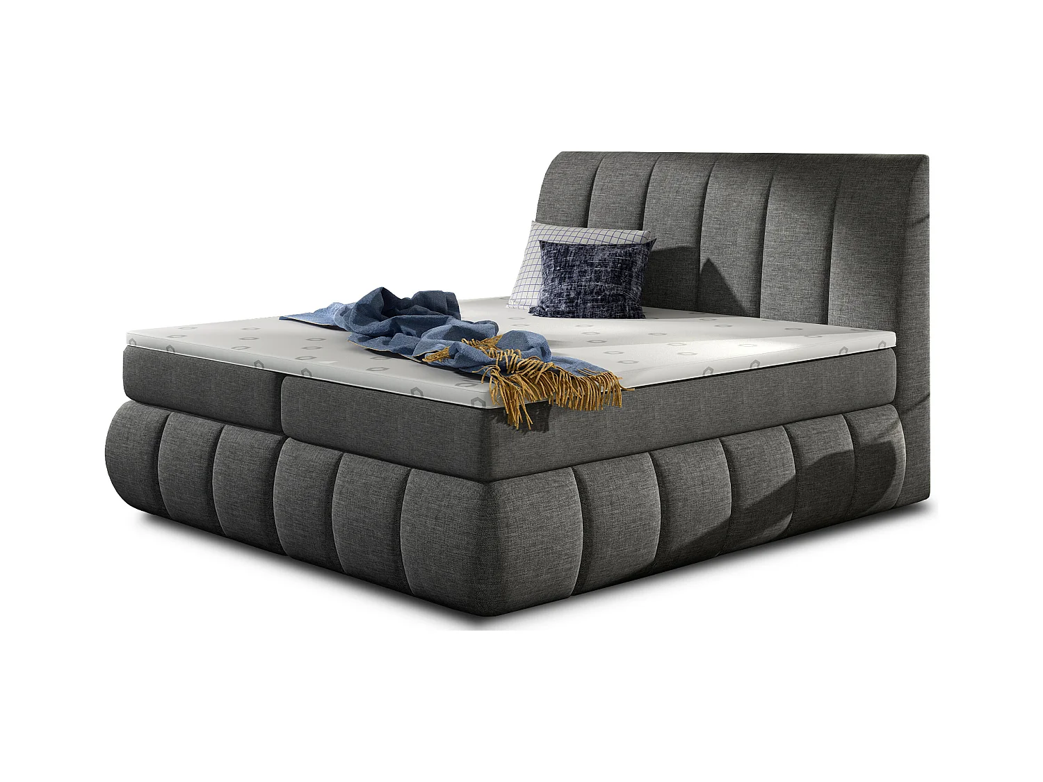 Lit continental matelassé tissu gris foncé Florencia-160x200