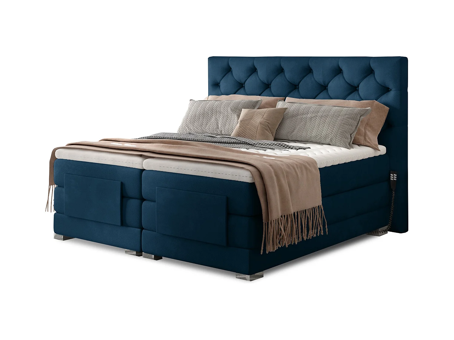 Lit continental électrique velours bleu avec matelas et surmatelas Karmen-160x200