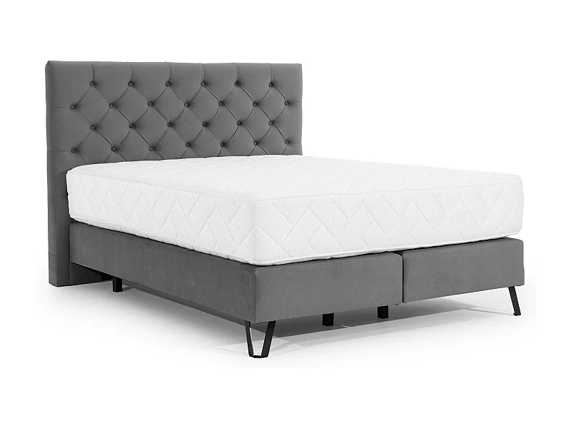 Pozza donkergrijs, met stof bekleed continentaal bed met latexmatras van 30 cm en zwart metalen poot-Slapen 160x200cm