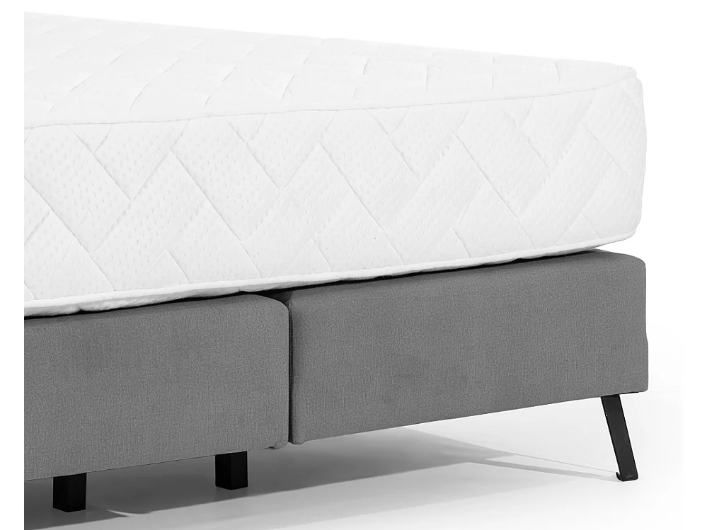 Lit continental capitonné tissu gris foncé Pozza avec matelas 30cm en latex et pied métal noir-160x200