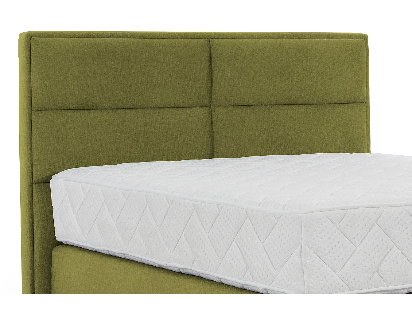 Lit continental velours kaki Tiempo avec matelas 30cm en latex et pied métal noir-160x200