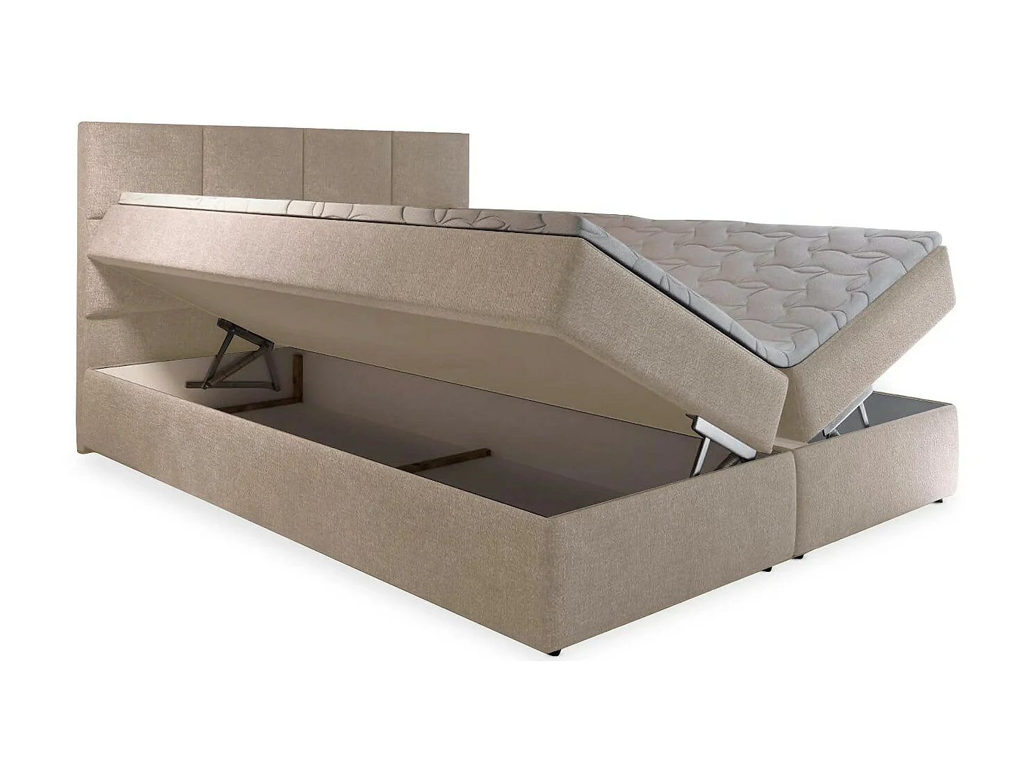 Lit boxspring tissu noir avec matelas et surmatelas Lizen-Couchage 160x200 cm