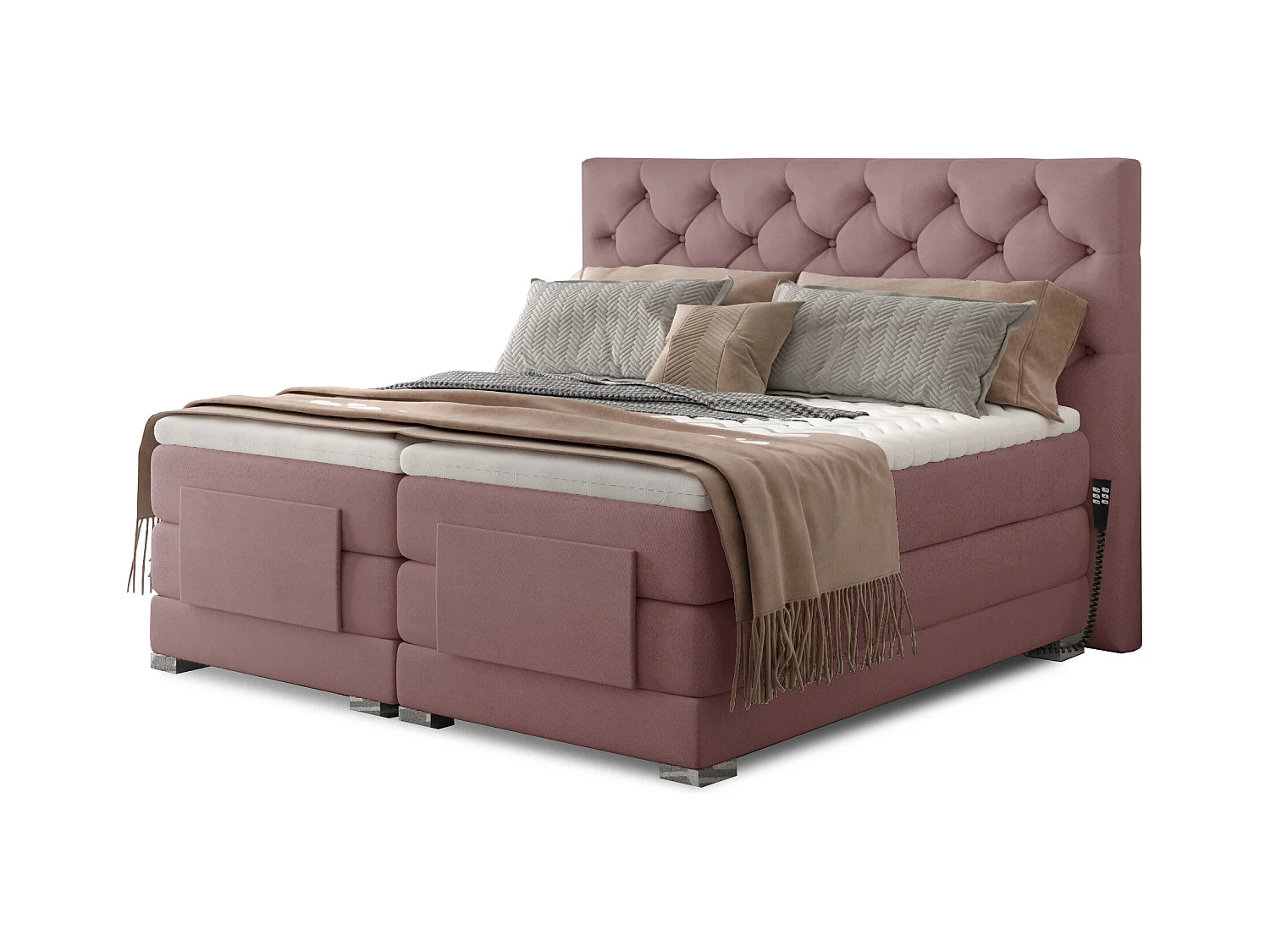 Lit continental électrique velours rose clair avec matelas et surmatelas Karmen-140x200