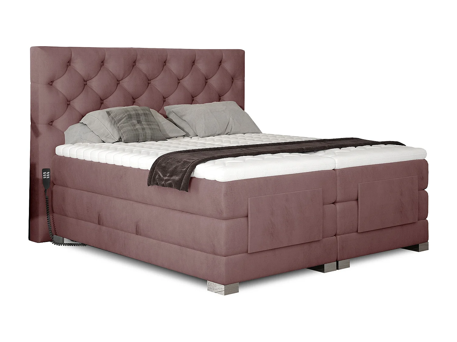Lit continental électrique velours rose clair avec matelas et surmatelas Karmen-140x200