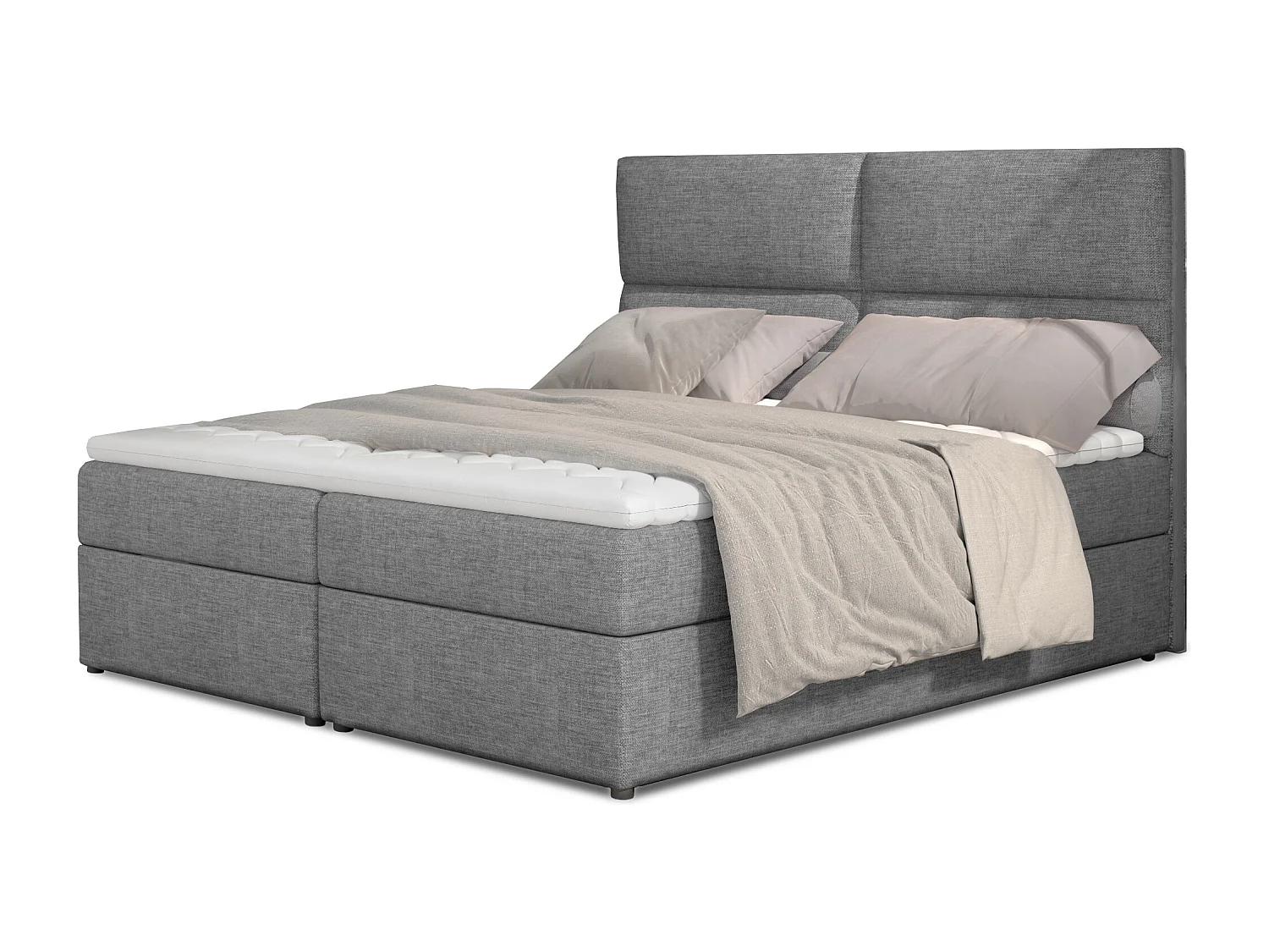 Lit continental capitonné tissu gris clair Weber-180x200