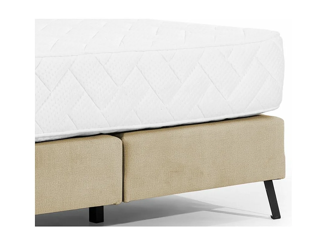Lit continental capitonné tissu beige Pozza avec matelas 30cm en latex et pied métal noir-180x200