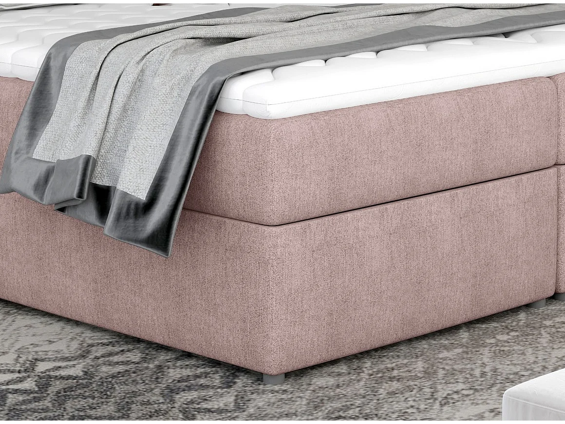 Lit boxspring tissu rose clair avec matelas et surmatelas Lizen-Couchage 180x200 cm