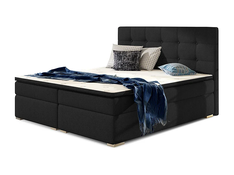 Lit boxspring tissu noir avec matelas et surmatelas Kavin-140x200