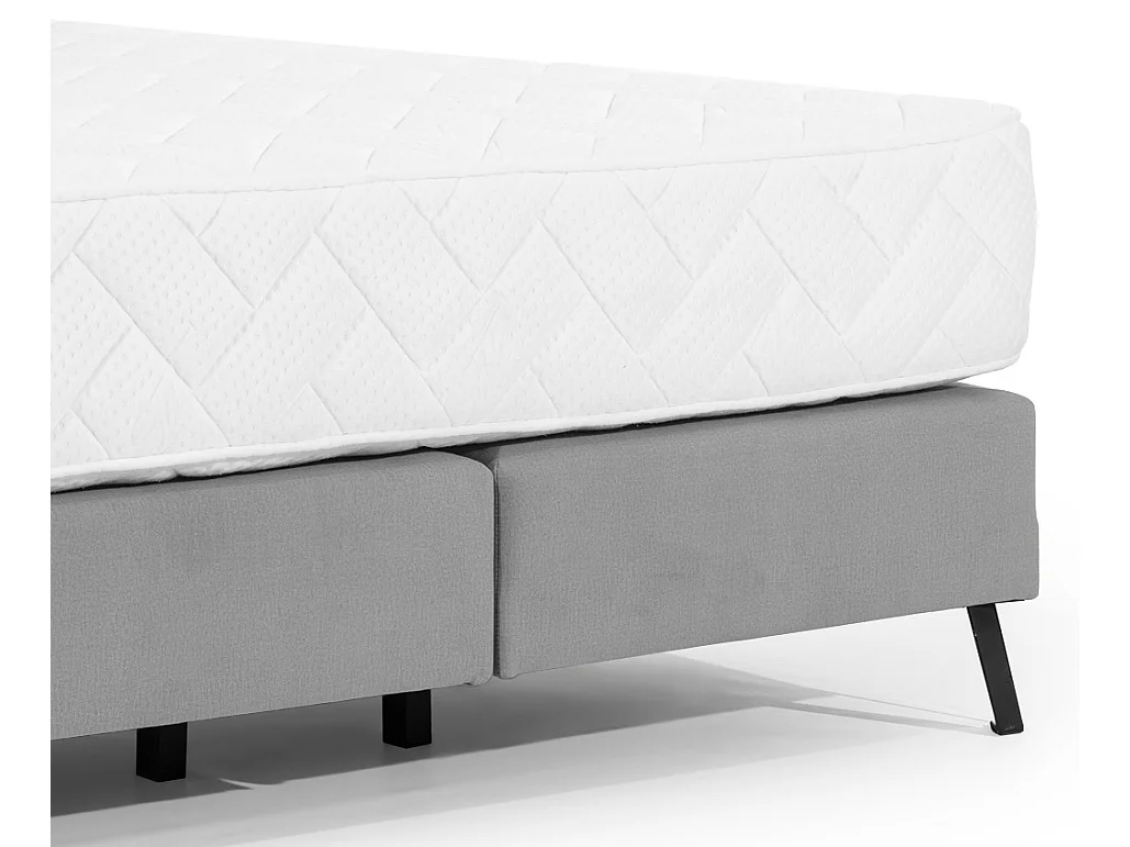 Pozza grijs stoffen gewatteerd continentaal bed met latexmatras van 30 cm en zwart metalen poot-Slapen 160x200cm