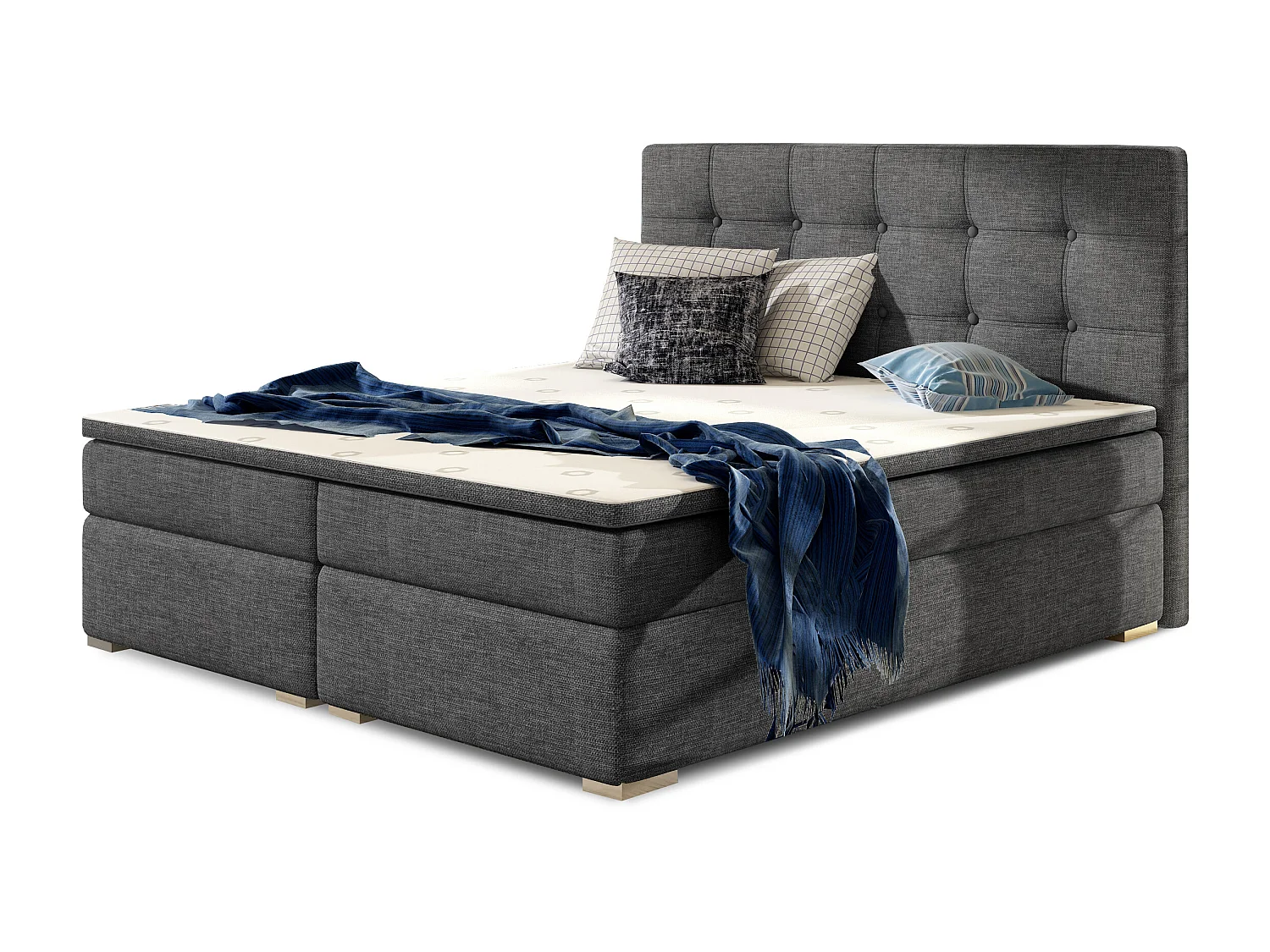 Lit boxspring tissu gris foncé avec matelas et surmatelas Kavin-160x200