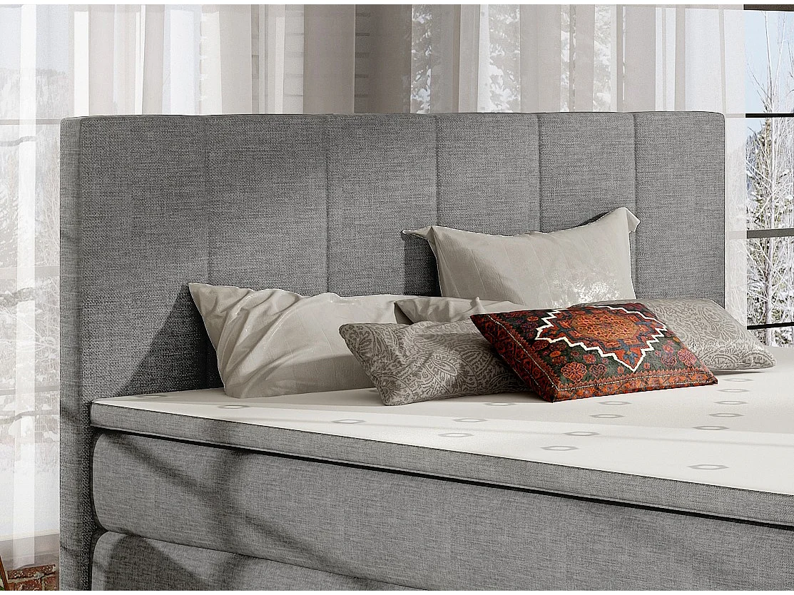 Lit continental tissu gris clair avec matelas et surmatelas Louna-180x200