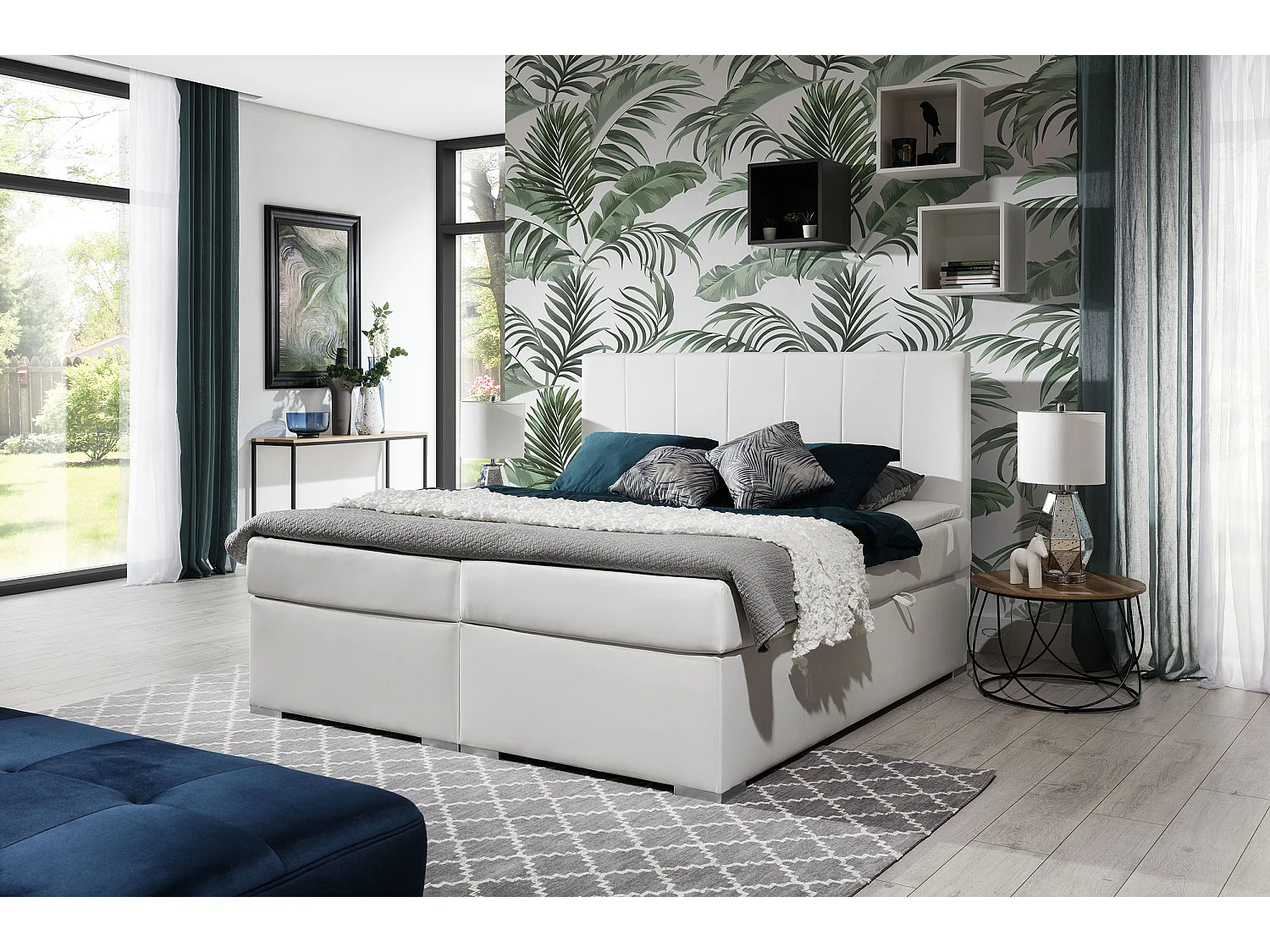 Continentaal bed van bruine stof met Louna-matras en topper-Slapen 180x200cm