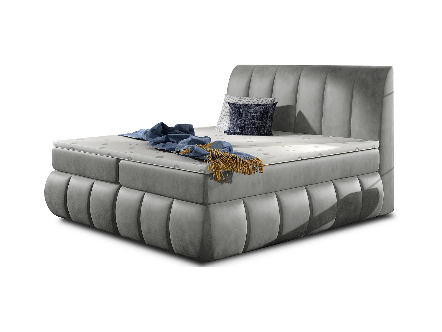 Lit continental matelassé velours gris Florencia-180x200