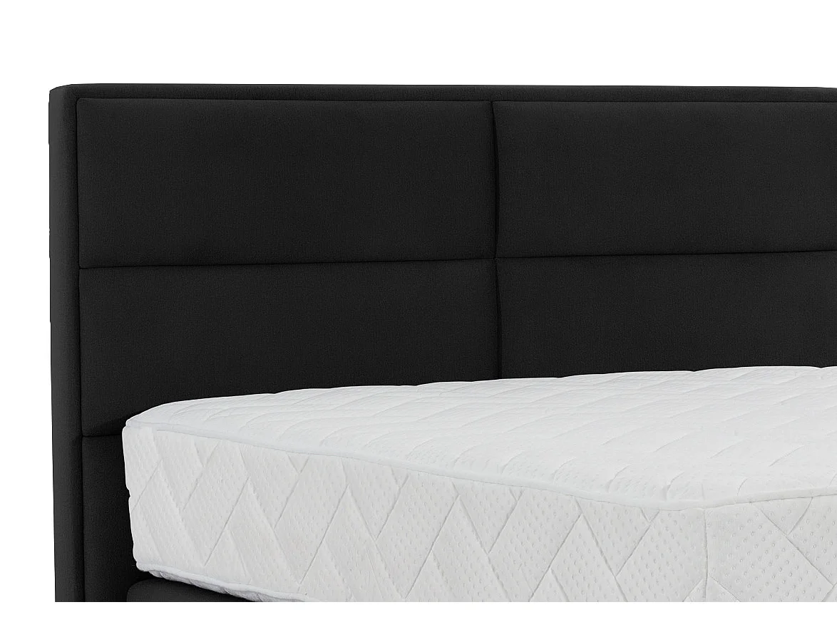 Lit continental velours noir Tiempo avec matelas 30cm en latex et pied métal noir-140x200