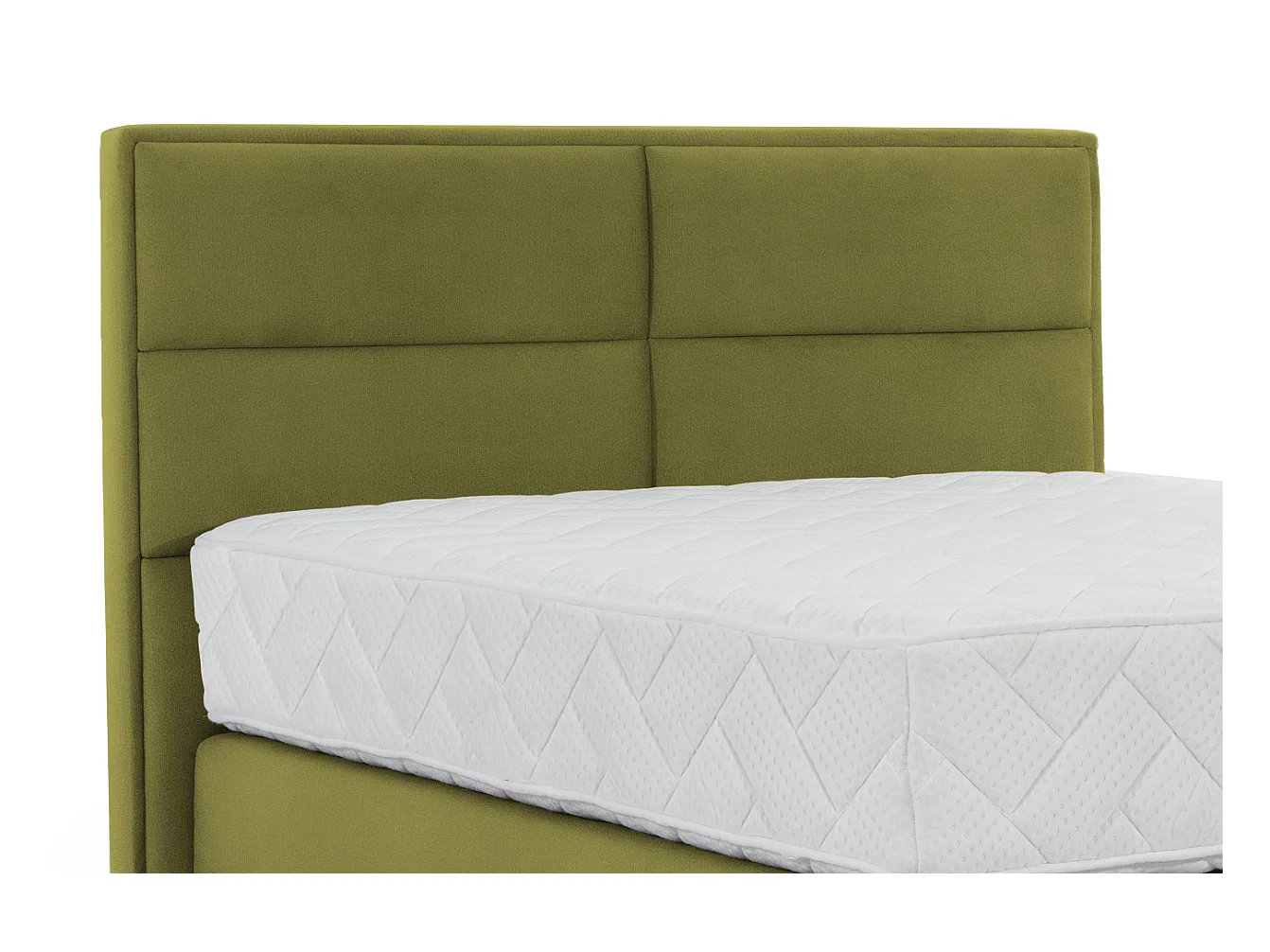 Lit continental velours kaki Tiempo avec matelas 30cm en latex et pied métal noir-140x200