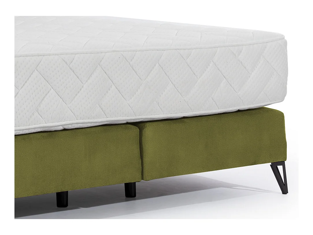 Lit continental velours kaki Tiempo avec matelas 30cm en latex et pied métal noir-140x200