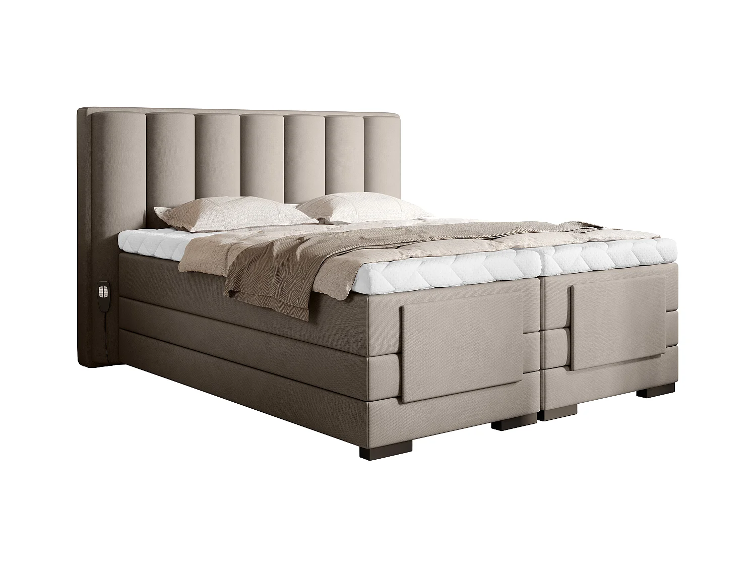 Lit boxspring électrique tissu beige clair avec matelas et surmatelas Arkos-140x200