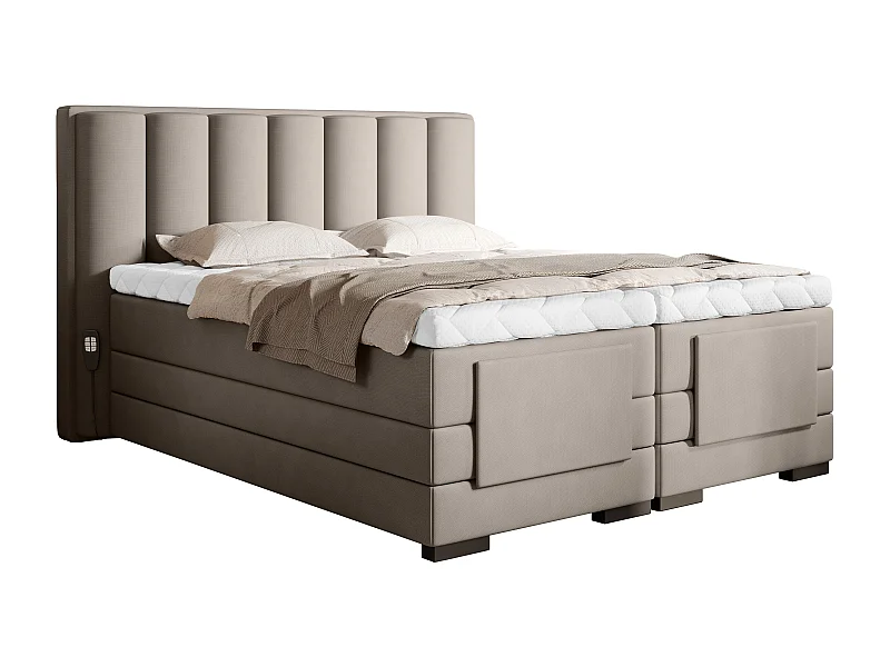 Lit boxspring électrique tissu beige clair avec matelas et surmatelas Arkos-140x200