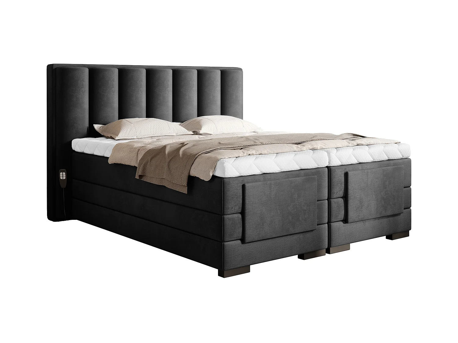 Lit boxspring électrique tissu anthracite avec matelas et surmatelas Arkos-140x200