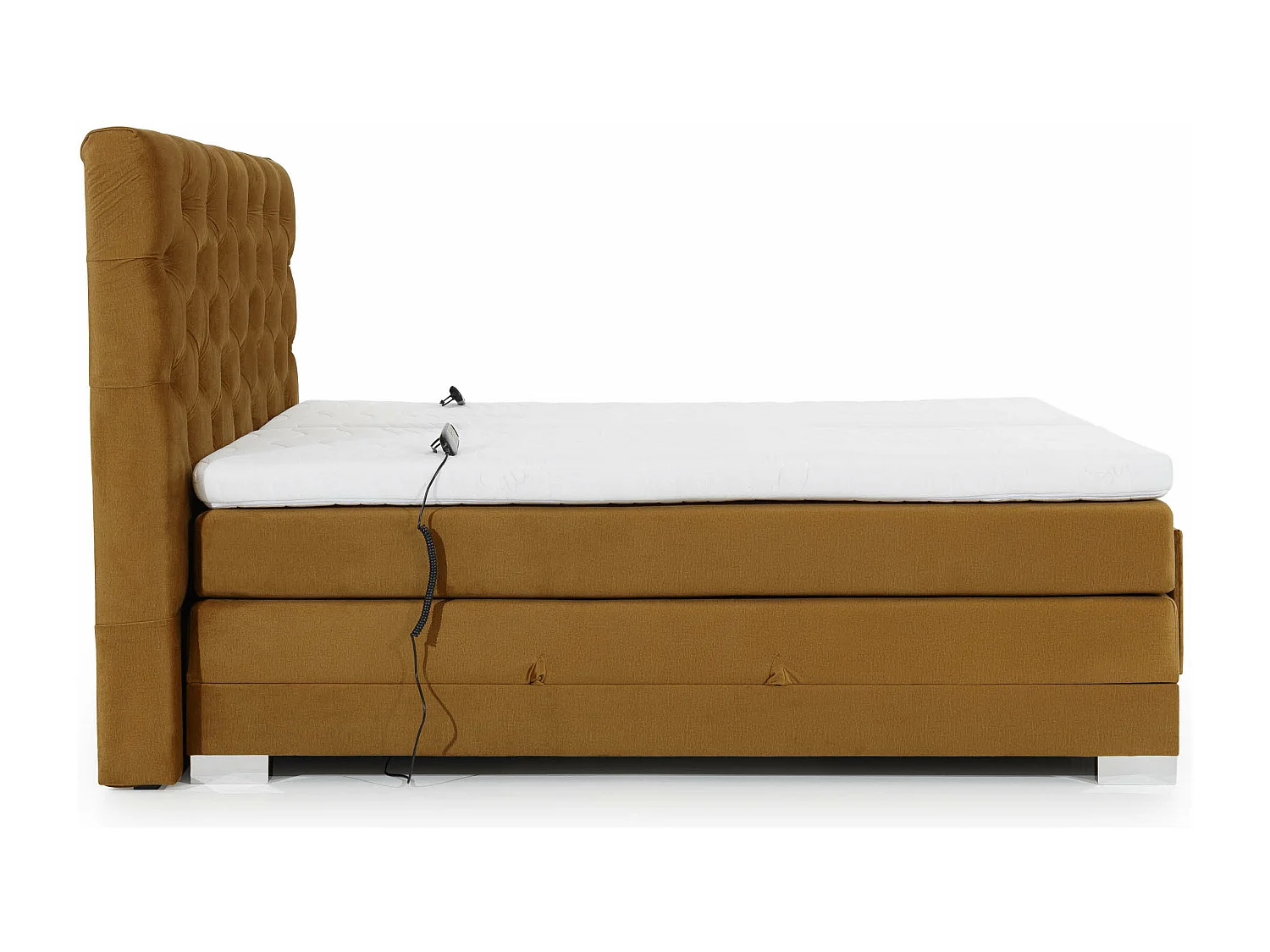 Lit continental électrique velours moutarde avec matelas et surmatelas Karmen-160x200