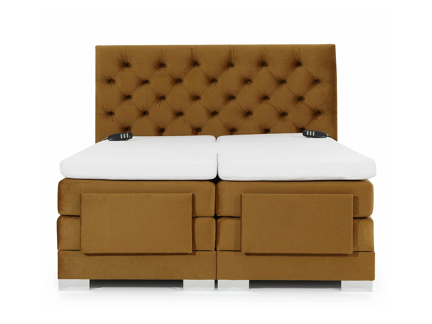 Lit continental électrique tissu marron avec matelas et surmatelas Karmen-90x200