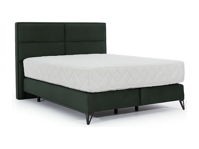 Lit continental velours vert anglais Tiempo avec matelas 30cm en latex et pied métal noir-160x200